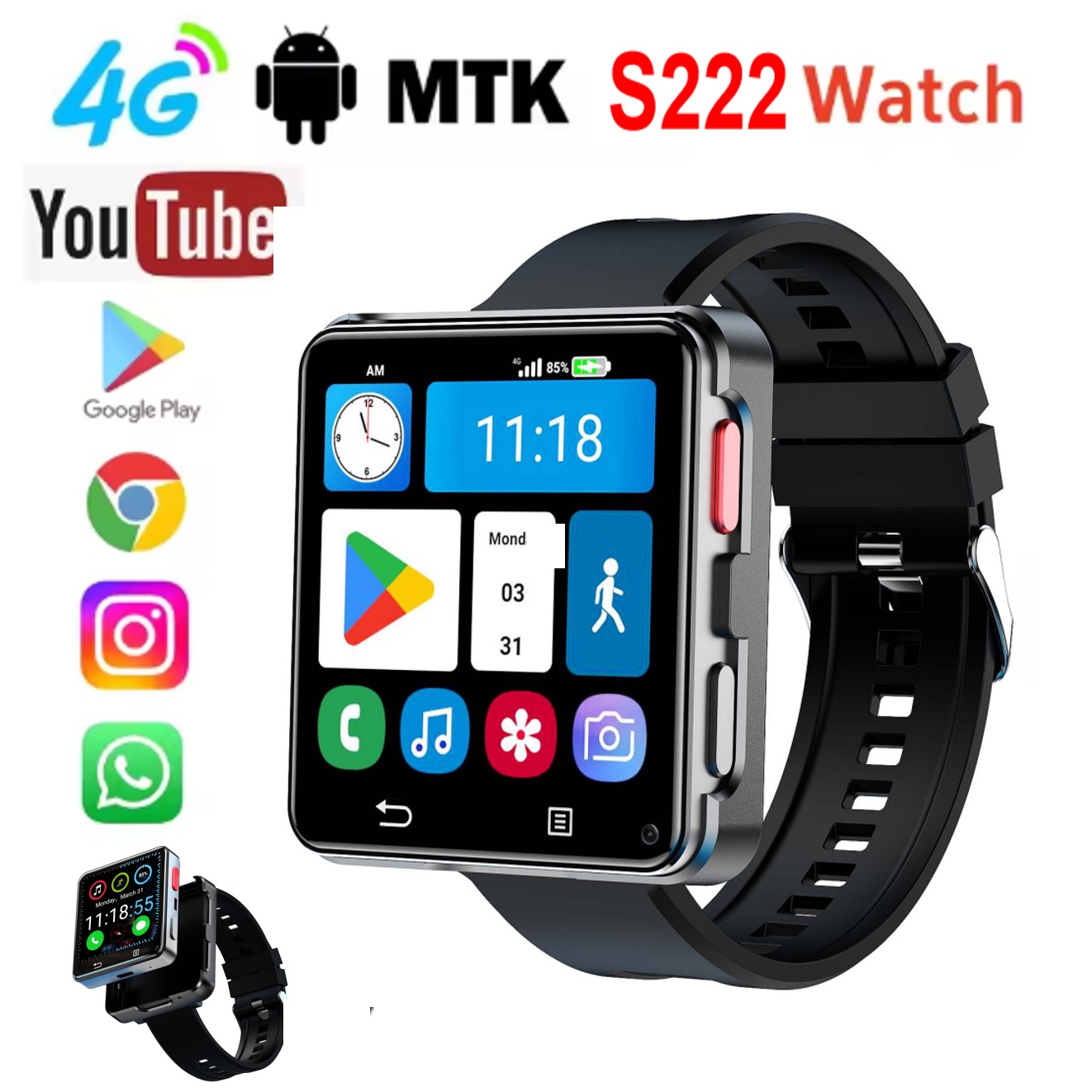 Smartwatch - S222 Smartwatch 4G SIM-kaart 4GB RAM